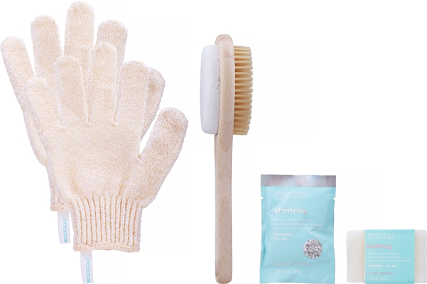 Set - EcoTools Brighter Tomorrow Set (sh/gloves/2pcs + f/brush/1pc + soap/55g + salt/30g) — photo N3