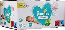 Baby Wet Wipes, 6x80pcs - Pampers Sensitive — photo N1