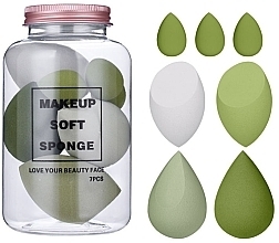 Fragrances, Perfumes, Cosmetics Makeup Sponge Set in Jar, 7 pcs. - Ecarla Makeup Soft Sponge Avocado Green