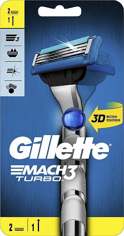 Razor with 2 Refill Cartridges - Gillette Mach 3 Turbo 3D Motion — photo N2