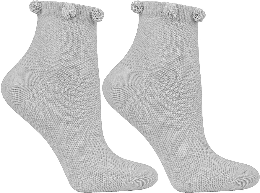 Women Short Pom-Pom Socks, grey - Moraj — photo N1