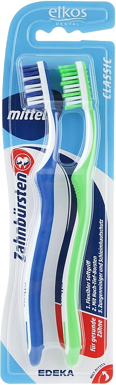 Medium Classic Toothbrush, blue + green - Elkos Dental — photo N5