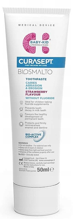 Fluoride-Free Baby Toothpaste - Curaprox Curasept Biosmalto Baby-Kid Caries, Abrasion & Erosion Fluoride-Free — photo N1