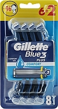 Fragrances, Perfumes, Cosmetics Disposable Shaving Razor Set, 6+2 pcs - Gillette Blue 3 Comfort