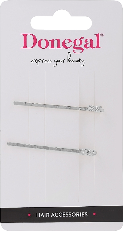 Hair Pins FA-5692, 2 pcs, silver with small crystals - Donegal — photo N1