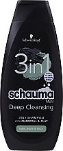Fragrances, Perfumes, Cosmetics Charcoal & Volcanic Clay Shampoo for Men - Schwarzkopf Schauma Men 3 in 1 Shampoo