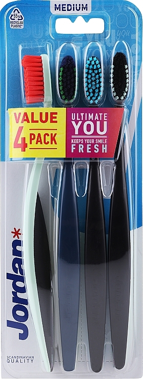 Toothbrush, 4 pcs, medium, pistachio, blue, black, black - Jordan Ultimate You Medium — photo N1