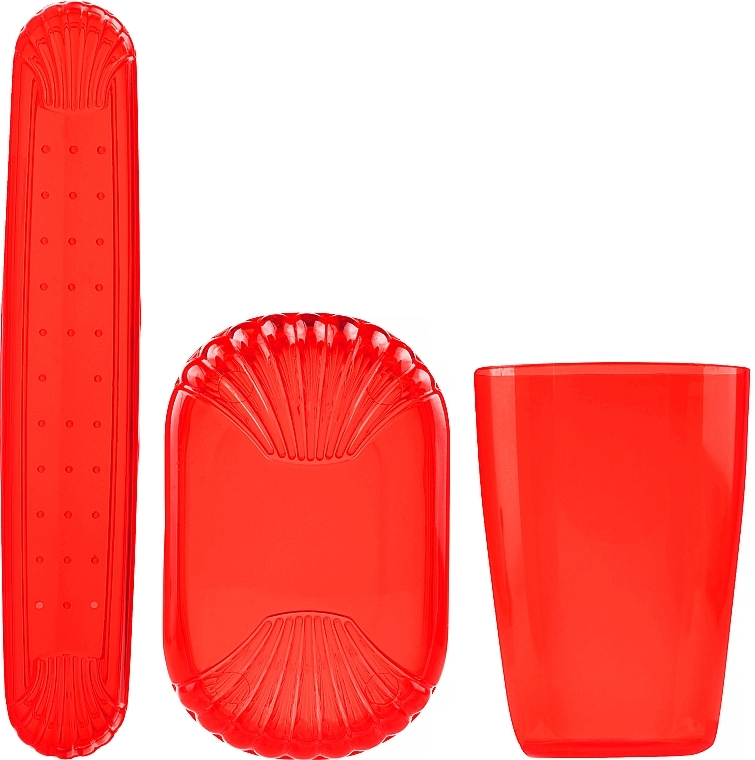 Travel Set, transparent red - Sanel Comfort II (cup1/pcs + toothbr/case/1pcs + soap/case/1pcs) — photo N1