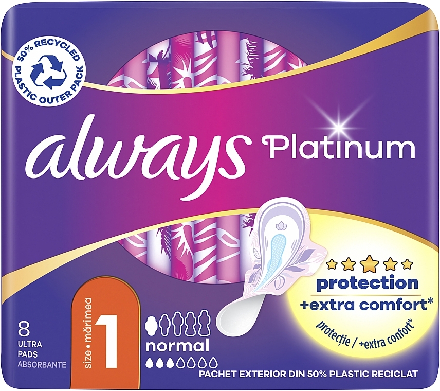 Sanitary Pads, 8pcs - Always Platinum Ultra Normal Plus — photo N1