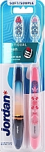 Fragrances, Perfumes, Cosmetics Soft Toothbrush, dark blue with sunset + pink with ornaments - Jordan Individual Clean Soft