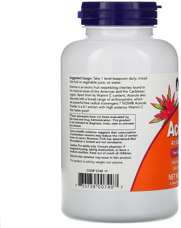 Food Supplement "Acerola & Vitamin C" - Now Foods Acerola 4:1 Extract Powder — photo N3