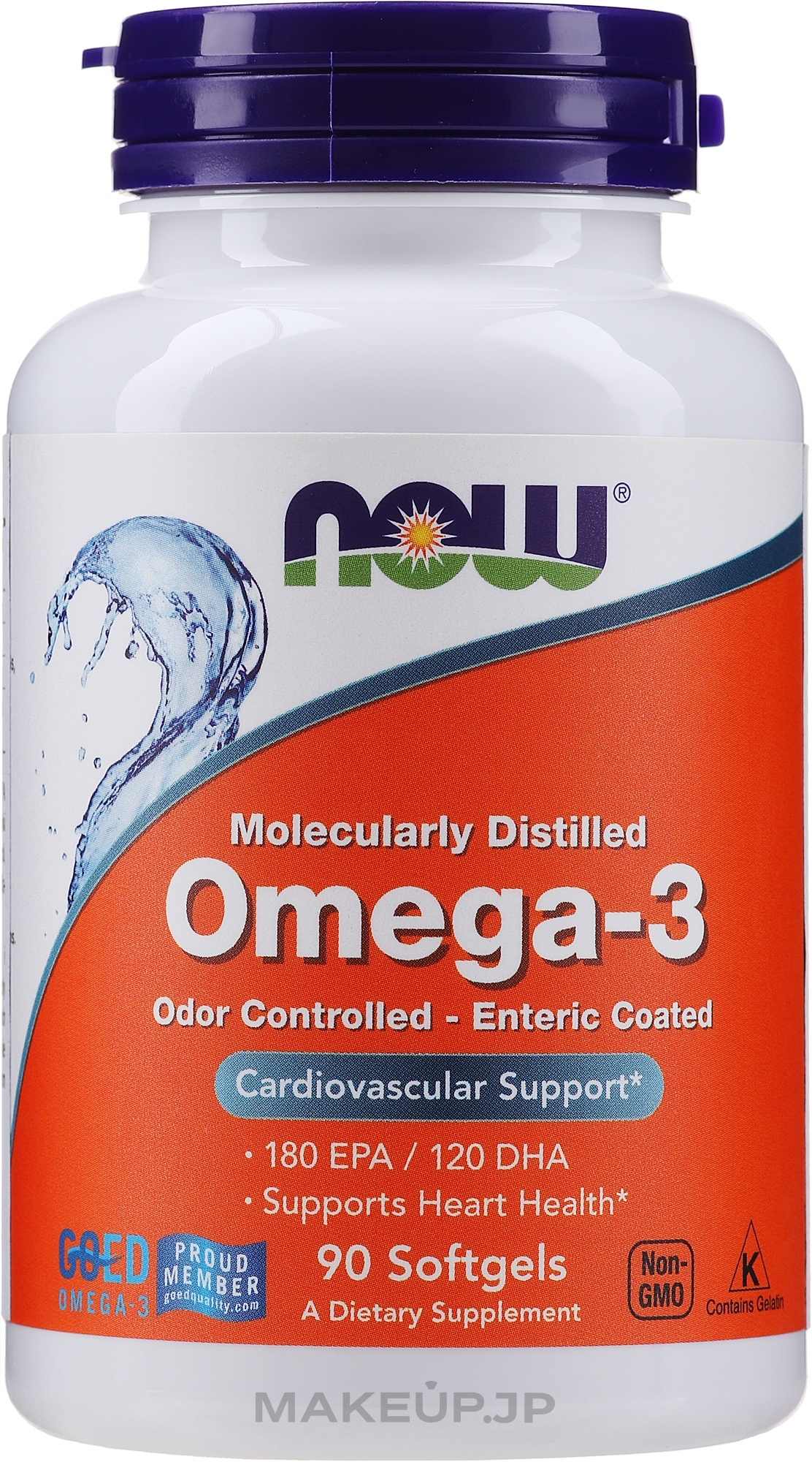 Capsules "Omega-3" 1000 mg - Now Foods Omega-3 Molecularly Distilled 180 EPA/120 DHA — photo 90 szt.