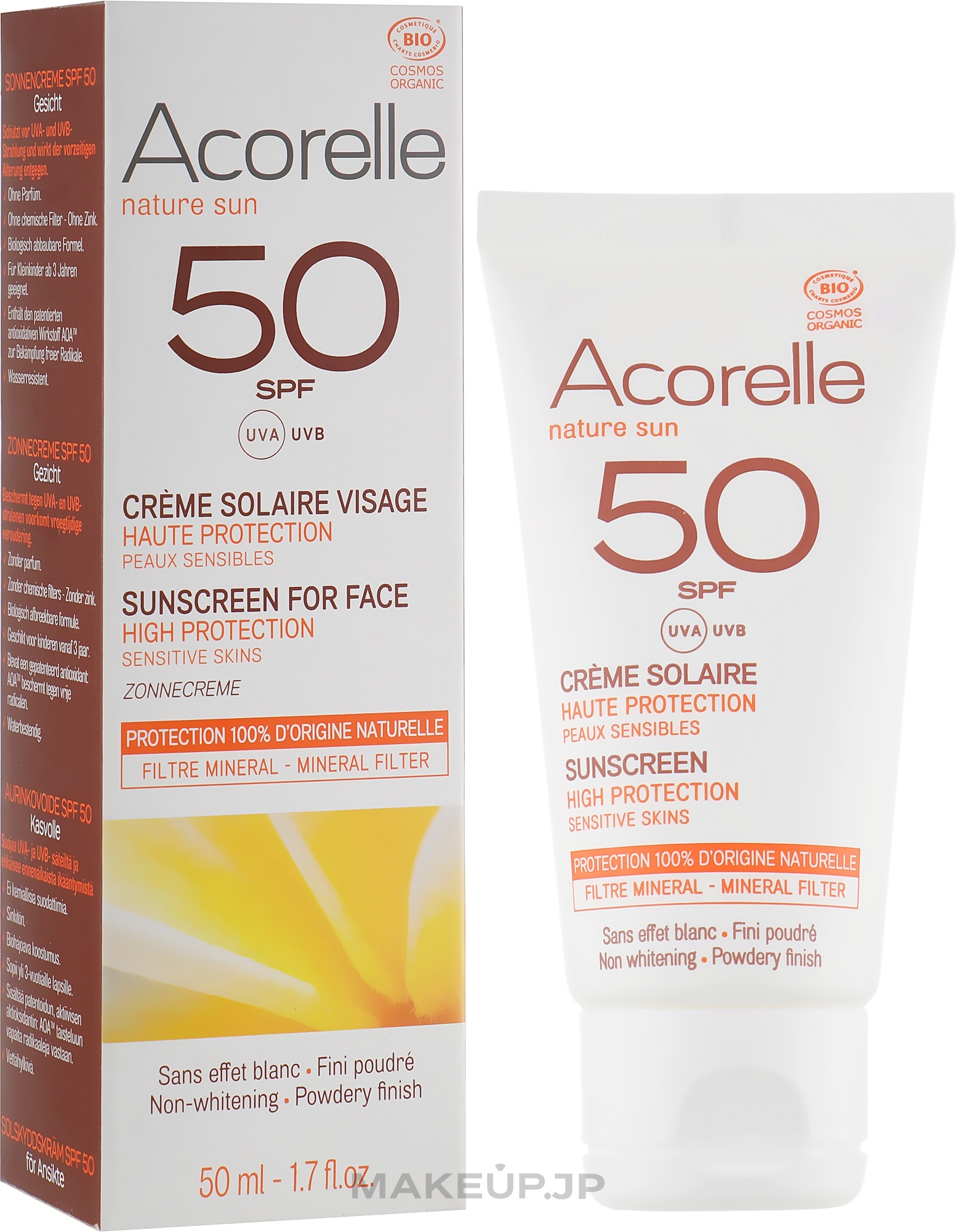 Facial Sun Cream with Powder Effect - Acorelle Sunscreen High Protection SPF50 — photo 50 ml