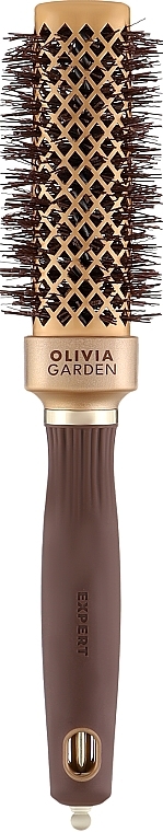 Blow Drying Brush, 30 mm - Olivia Garden Expert Blowout Straight Wavy Bristles Gold & Brown — photo N1