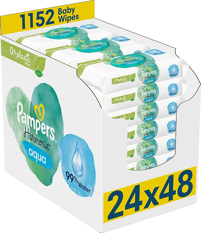 Baby Wet Wipes, 24x48 pcs - Pampers Harmonie Aqua Baby Wipes — photo N1