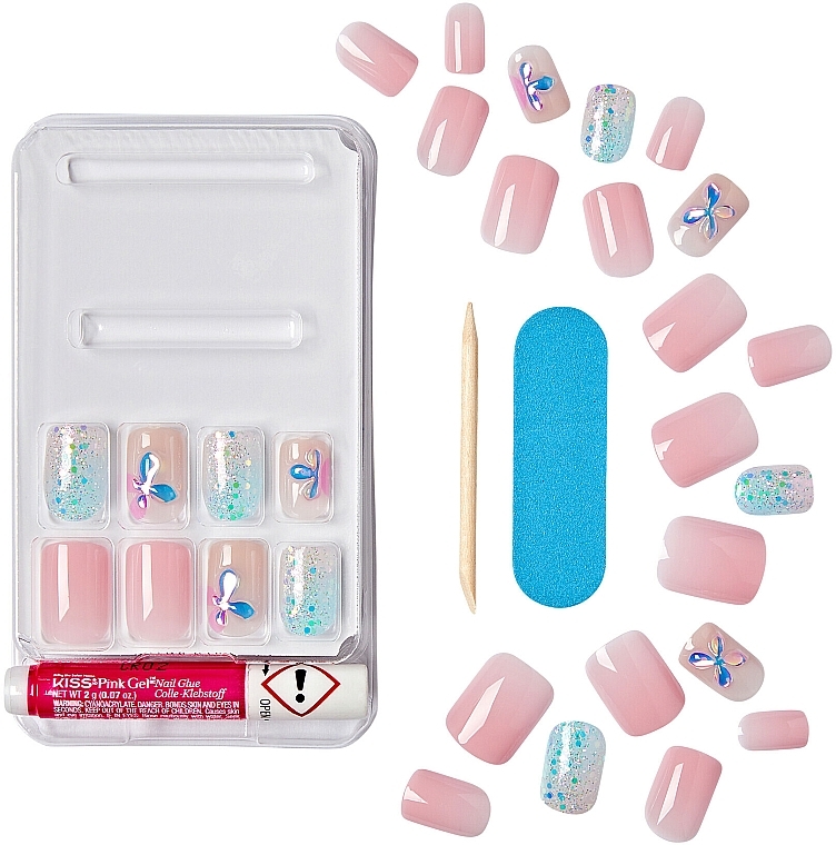 False Nails Set with Glue, medium length - Kiss Gel Fantasy Allure — photo N1