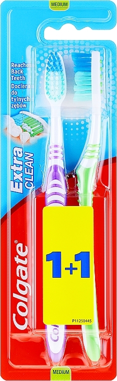 Medium Hard Toothbrush "Extra Clean", green+purple - Colgate Extra Clean Medium — photo N7