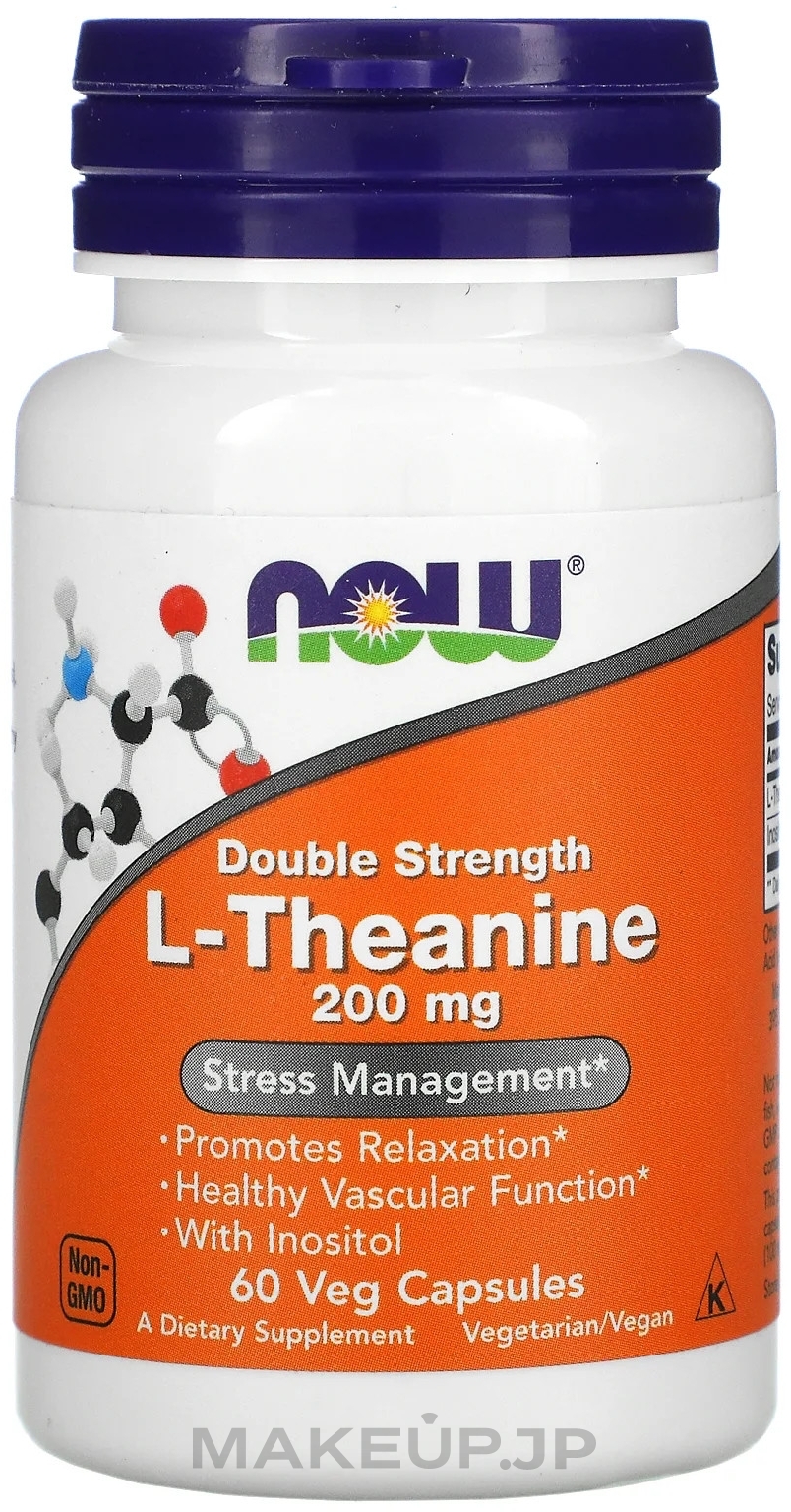 Dietary Supplement "L-Theanine", 200mg - Now Foods L-Theanine Double Strength Veg Capsules — photo 60 szt.