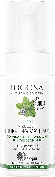 Micellar Cleansing Foam with Organic Mint & Willow Bark Salicylic Acid - Logona Purifying Micelle Cleansing Foam — photo N6