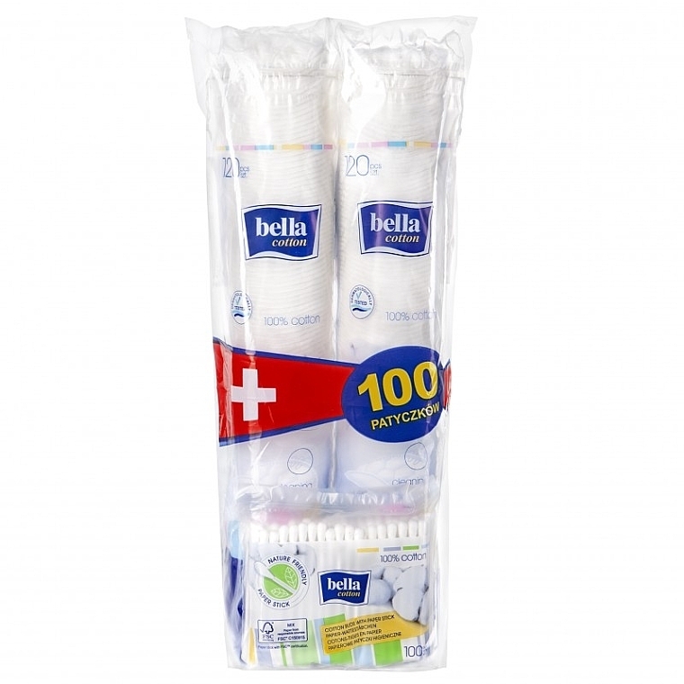 Set - Bella Cotton (cotton pads/2x120 + cotton buds/100) — photo N1