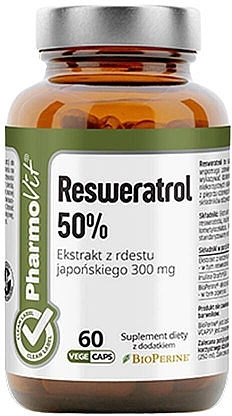 Dietary Supplement 'Resveratrol 50%', 60pcs - Pharmovit Clean Label — photo N1