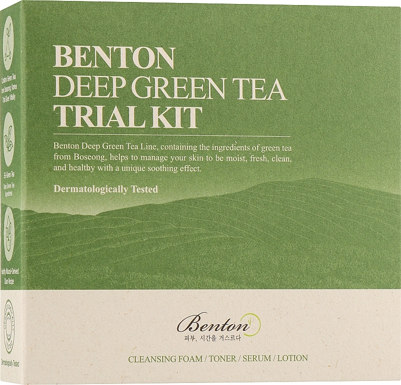 Face Care Mini Set with Green Tea - Benton Deep Green Tea Deluxe Kit (f/toner/30ml + f/lotion/20ml + f/serum/5ml + f/cl/foam/20g) — photo N1