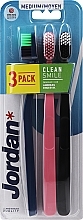 Fragrances, Perfumes, Cosmetics Medium Toothbrush, 3 pcs (dark-blue, pink, black) - Jordan Clean Smile Medium