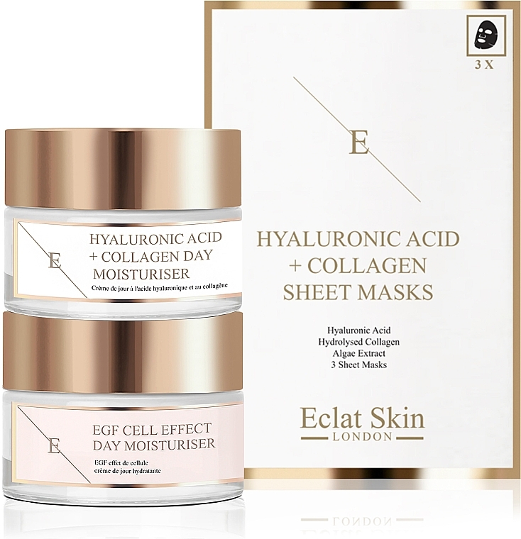 Set - Eclat Skin London Hyaluronic Acid + Collagen Giftset (f/cr/2x50ml + f/mask/3pcs) — photo N1