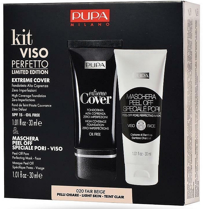 Set - Pupa Kit Viso Perfetto Extreme Cover Foundation And Shachet Mask Peel-Off Pore Perfecting Mask — photo N1