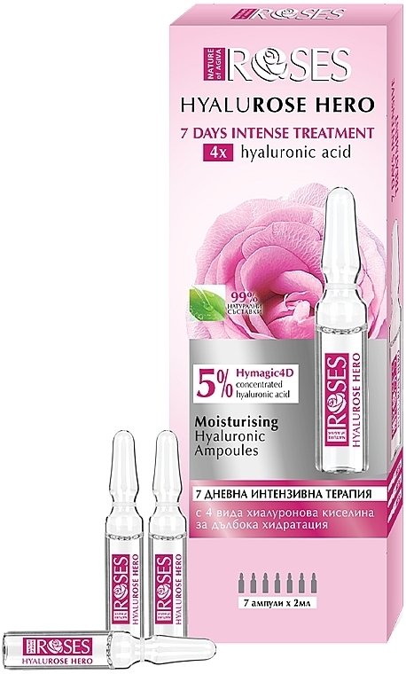 Moisturizing Face Ampoules with Hyaluronic Acid - Nature of Agiva Roses Hyalurose Hero Ampoules — photo N3