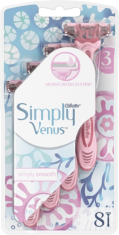 Disposable Shaving Razor Set, 8pcs - Gillette Simply Venus 3 Simply Smooth — photo N2