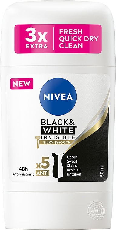 NIVEA - Black & White Invisible Silky Smooth 48H Antiperspirant Stick — photo N1
