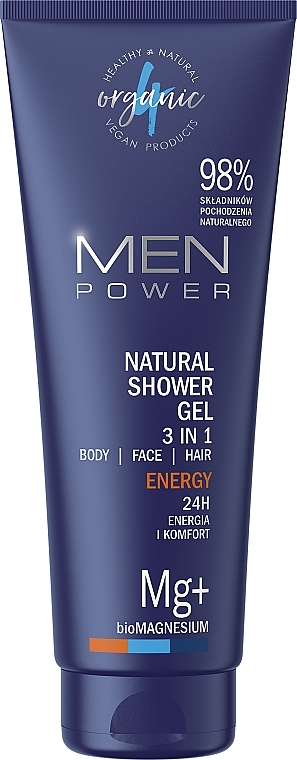 3in1 Men Shower Gel - 4Organic Men Power Natural Shower Gel 3 In 1 Body & Face & Hair Energy — photo N3