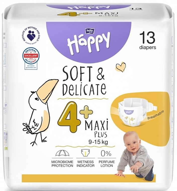 Baby Diapers 9-15 kg, size 4+ Maxi Plus, 13 pcs - Bella Baby Happy Soft & Delicate — photo N1
