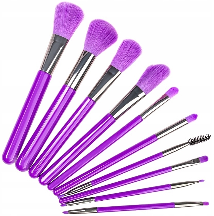 Neon-Purple Makeup Brush Set, 10 pcs. - Beauty Design — photo N1