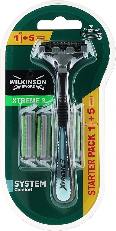 Shaving Razor + 5 Replaceable Cartridges - Wilkinson Sword Xtreme3 System Comfort — photo N1
