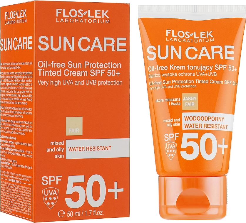 GIFT! Oil-Free Tinted Sunscreen - Floslek Oil-free Sun Protection Tinted Cream SPF 50+ — photo N1