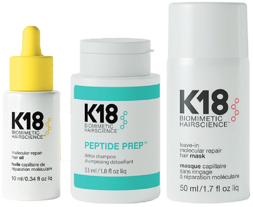 Set - K18 Hair Biomimetic Hairscience Damage Repair Starter Set Kit (oil/10ml + mask/50ml + shamp/53ml) — photo N1