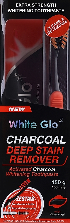 Set with Orange Toothpaste - White Glo Charcoal Deep Stain Remover Toothpaste (toothpaste/150ml + toothbrush) — photo N2