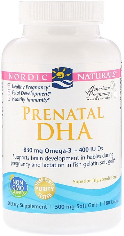 Dietary Supplement for Pregnant Women, unflavored "Omega-3" - Nordic Naturals Prenatal DHA — photo N1