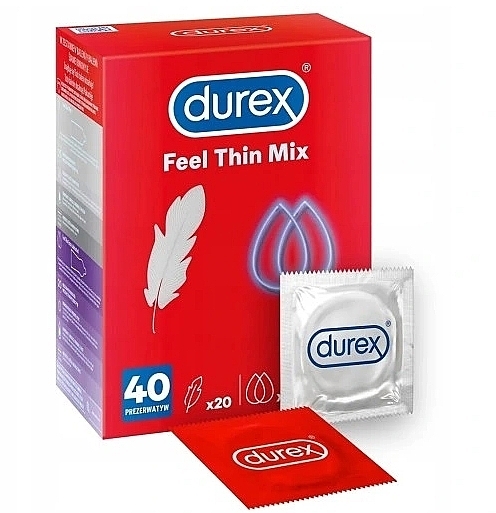 Condom Set, 40 pcs - Durex Feel Thin Mix — photo N1