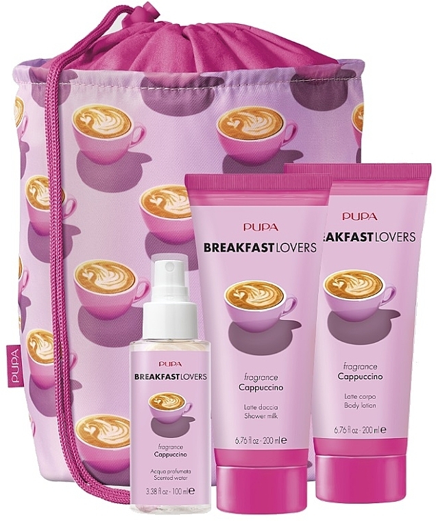 Set - Pupa Breakfast Lovers Cappuccino (sh/milk/200ml + b/lot/200ml + scent/water/100ml + bag) — photo N1