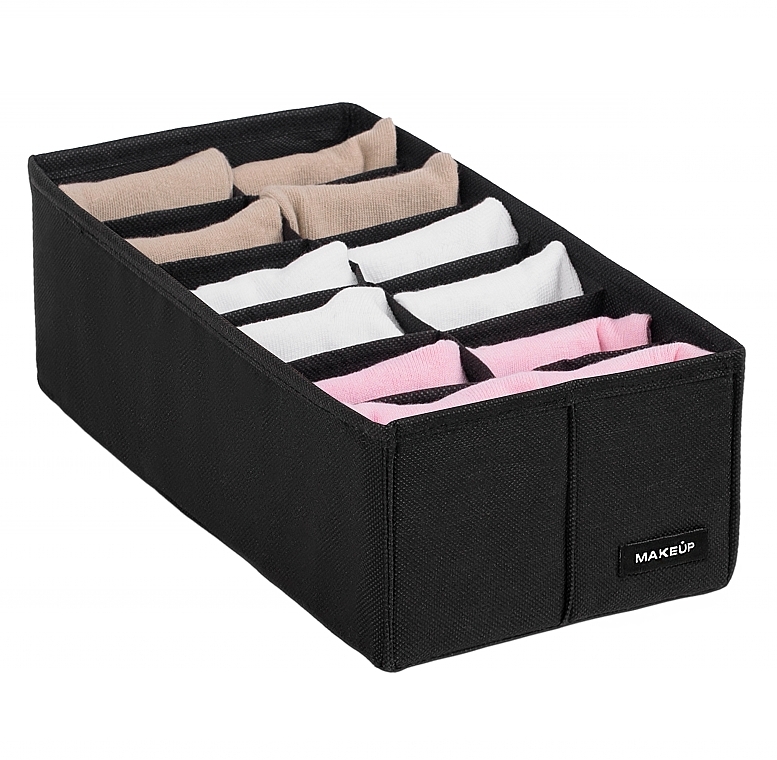 Storage Organiser with 12 Compartments 'Home', black 30x15x10 cm - MAKEUP Drawer Underwear Organizer Black — photo N1