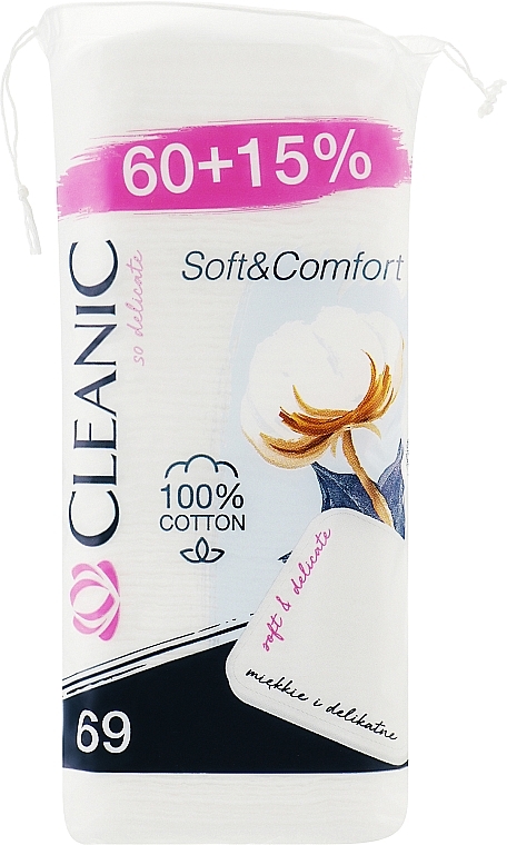 Cotton Pads, 69 pcs - Cleanic Soft & Comfort — photo N1