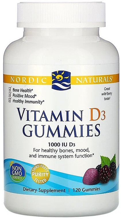 Dietary Supplement "Vitamin D3", 1000 ME - Nordic Naturals Vitamin D3 Gummies Wild Berry — photo N1
