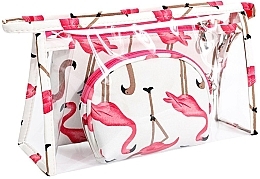 3in1 Cosmetic Bag 'Flamingo', white - Ecarla — photo N1