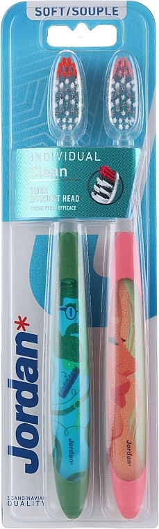 Individual Clean Toothbrush, soft, transparent green, transparent pink - Jordan Individual Clean Soft — photo N1