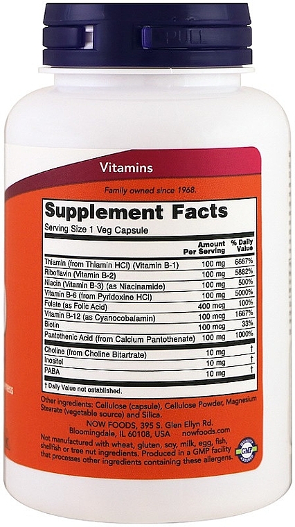 Vitamin B-100 - Now Foods Vitamin B-100 Veg Capsules — photo N5