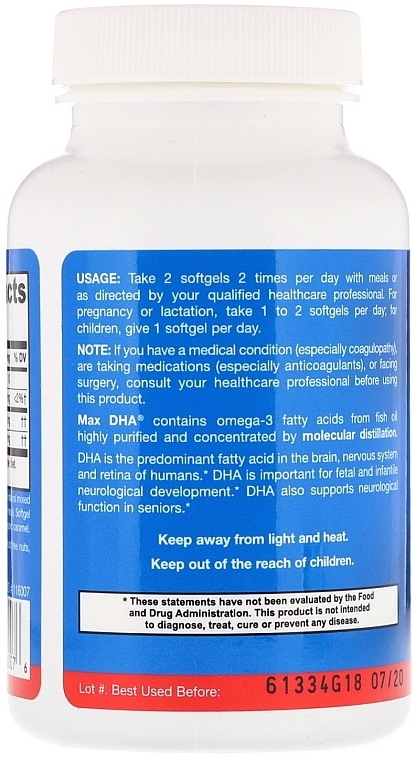 Dietary Supplement "Omega-3" - Jarrow Formulas Max DHA — photo N5