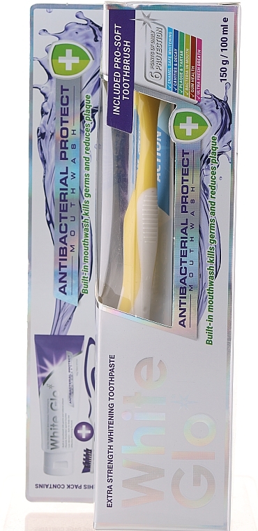 Set, toothbrush + toothpaste - White Glo Antibacterial Protect Set (t/paste/100ml + t/brush/1pc)	 — photo N1